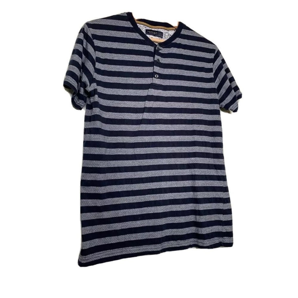 Cactus By Rickey Singh Mens Henley Shirt Blue Striped Short Sleeve Button Neck M